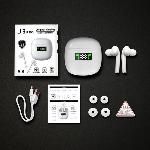 2020 New J3 Pro Tws Wireless Bluetooth Headset  Sport Earphone Touch Control Bluetooth 5.2 LED Display Headphone For All Phone